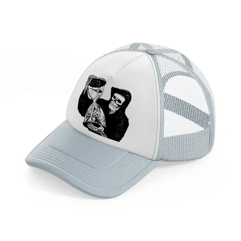 skull & hourglass grey trucker hat