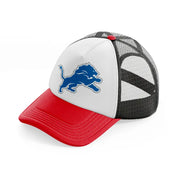 detroit lions emblem red and black trucker hat
