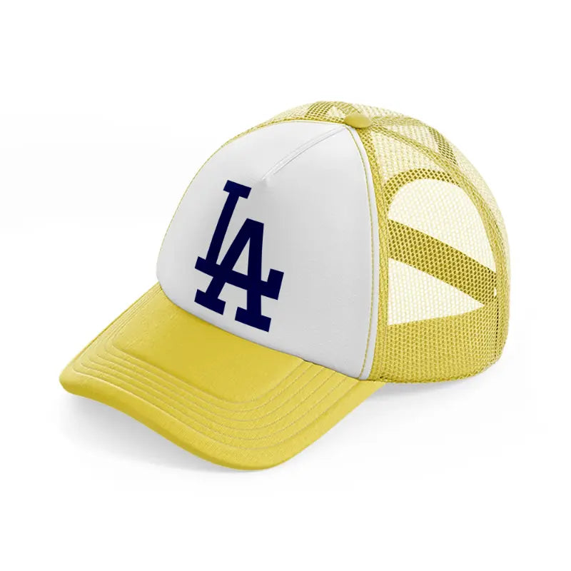 la emblem yellow trucker hat