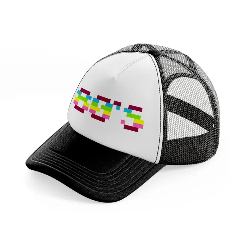 80s text black and white trucker hat
