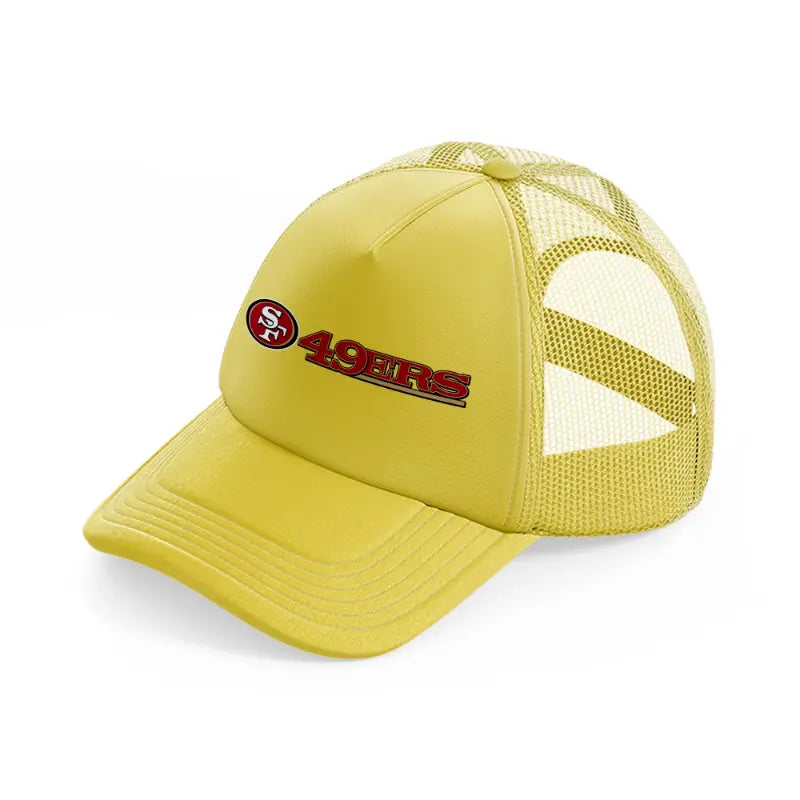 49ers logo with text gold trucker hat