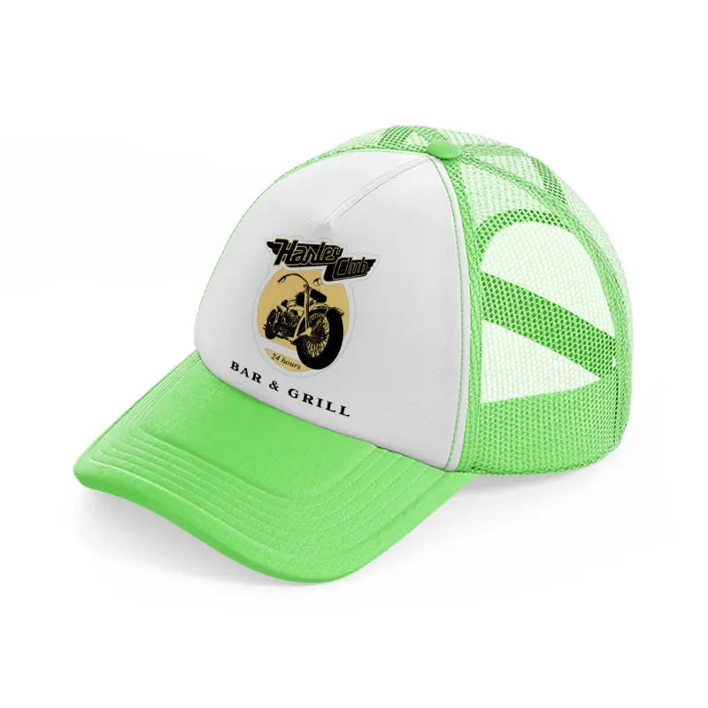 harley club 24 hours bar & grill lime green trucker hat