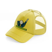 golf ball stick gold trucker hat