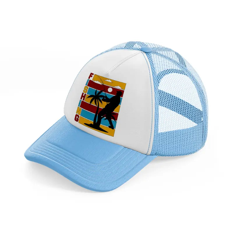 fishing retro sky blue trucker hat