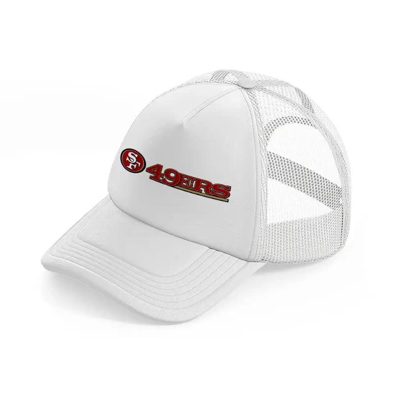 49ers logo with text white trucker hat