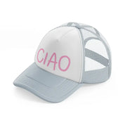 pink ciao grey trucker hat