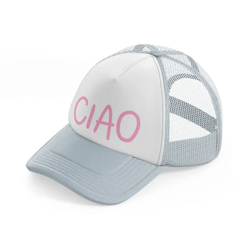 pink ciao grey trucker hat