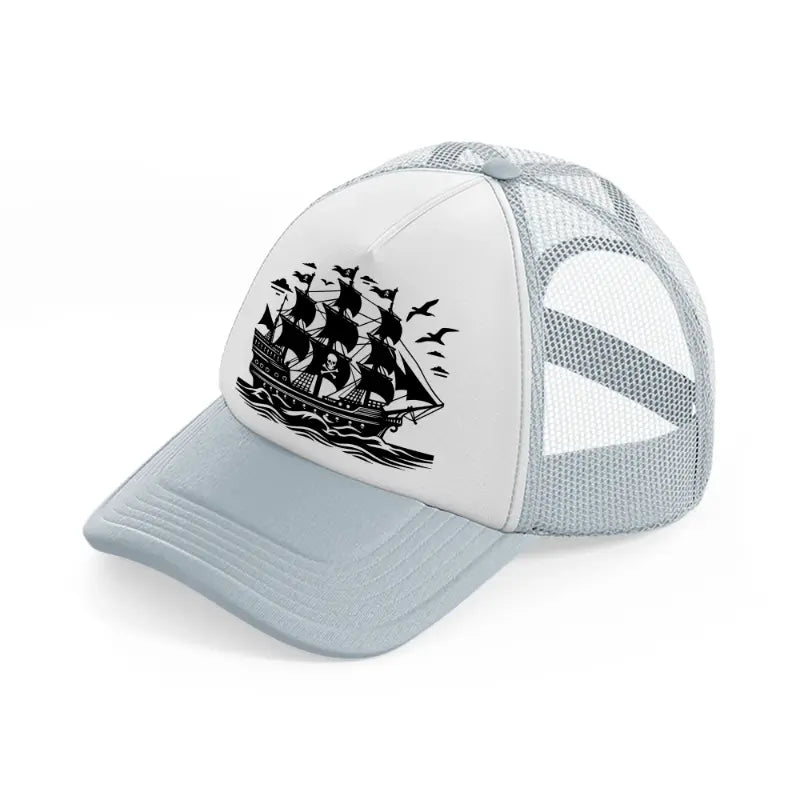black ship grey trucker hat