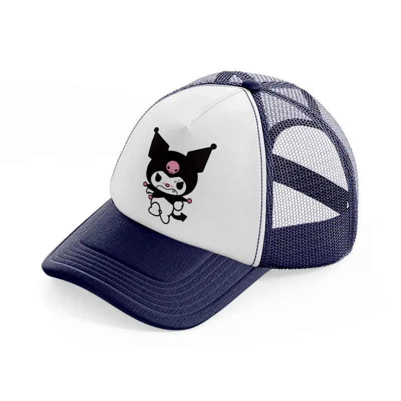 bat kitty angry navy blue and white trucker hat