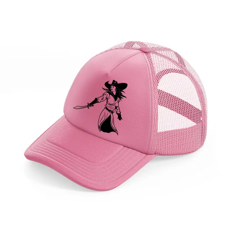 lady with sword pink trucker hat