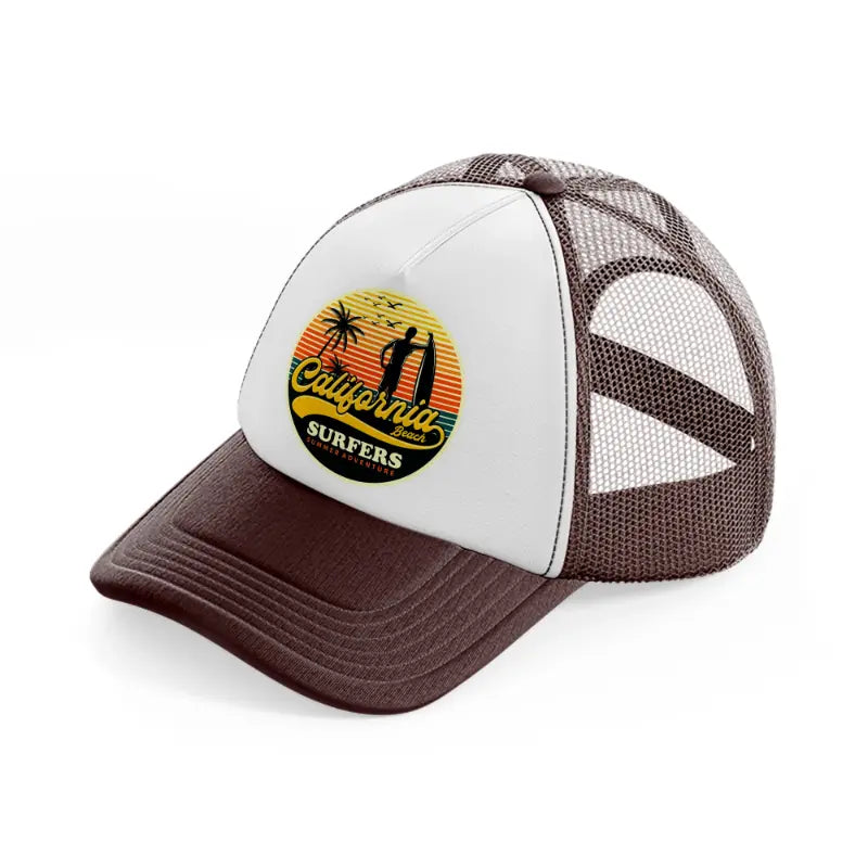 california beach surfers summer adventure brown trucker hat