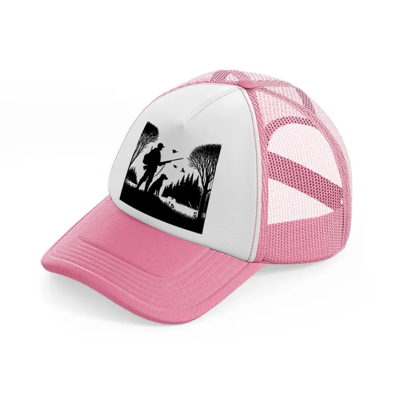 dog & hunter pink and white trucker hat