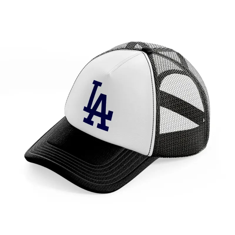 la emblem black and white trucker hat
