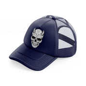 skull demon horn navy blue trucker hat