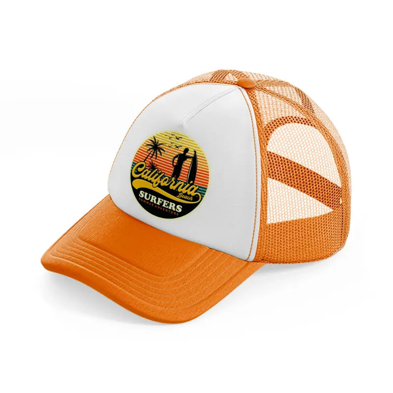 california beach surfers summer adventure orange trucker hat