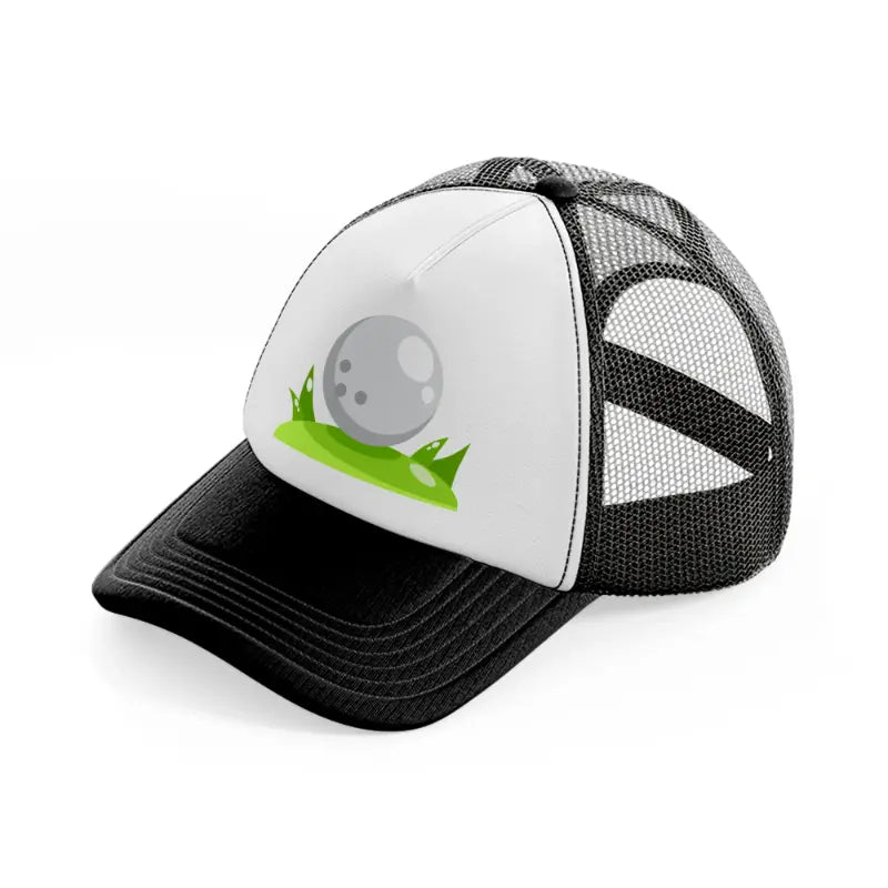 golf ball white black and white trucker hat