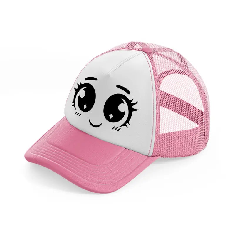 happy blushy face pink and white trucker hat