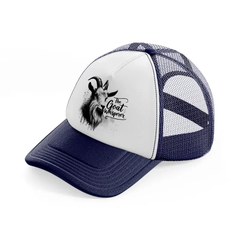 the goat whisper navy blue and white trucker hat