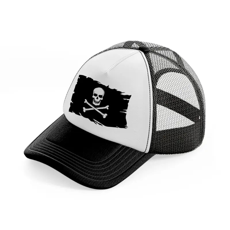 pirate flag black and white trucker hat