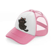 black cat pink and white trucker hat