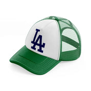 la emblem green and white trucker hat