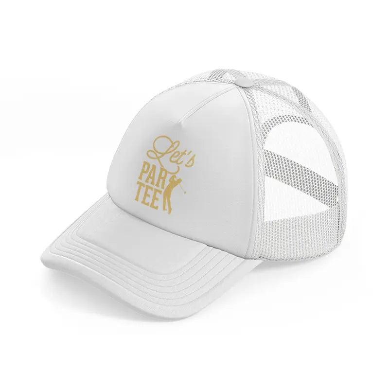 let's par tee golden white trucker hat