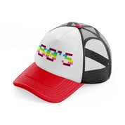 80s text red and black trucker hat