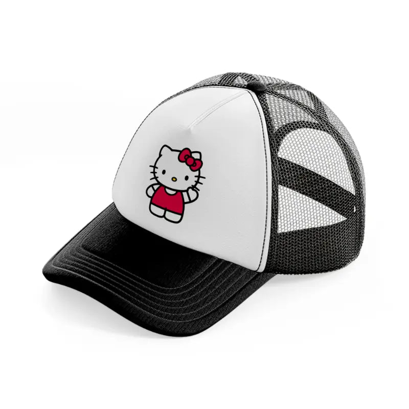 hello kitty say hi black and white trucker hat