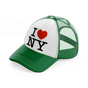 i love ny green and white trucker hat