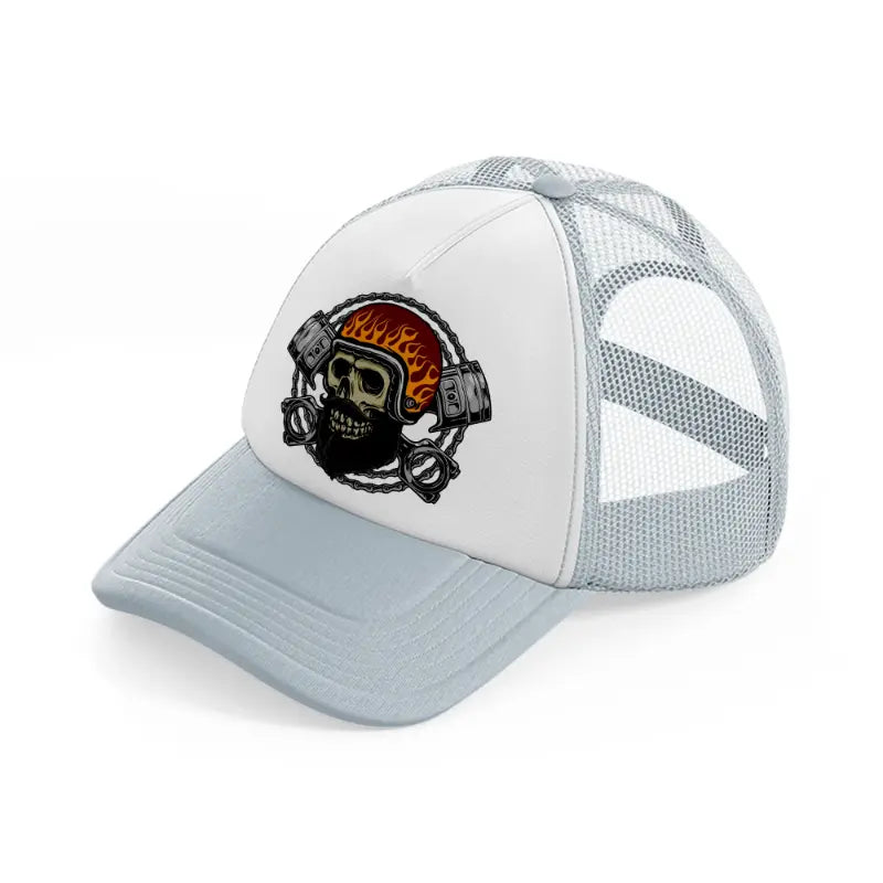 skull fire helmet grey trucker hat