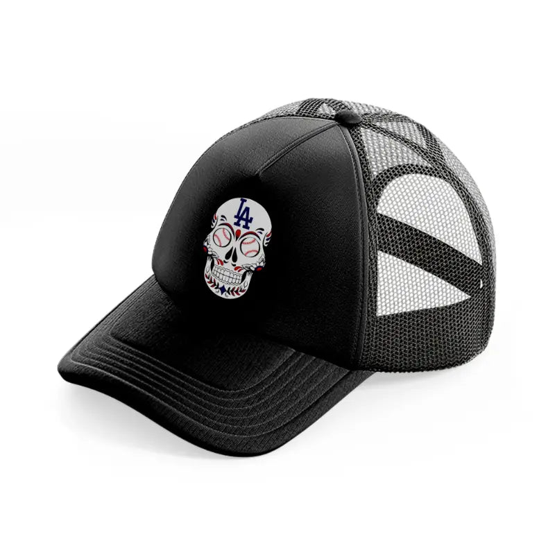 los angeles dodgers skull black trucker hat