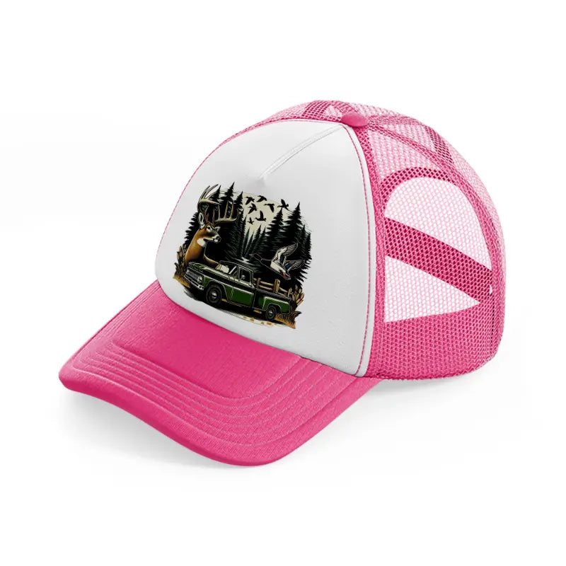 deer car wild neon pink trucker hat