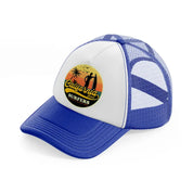california beach surfers summer adventure blue and white trucker hat