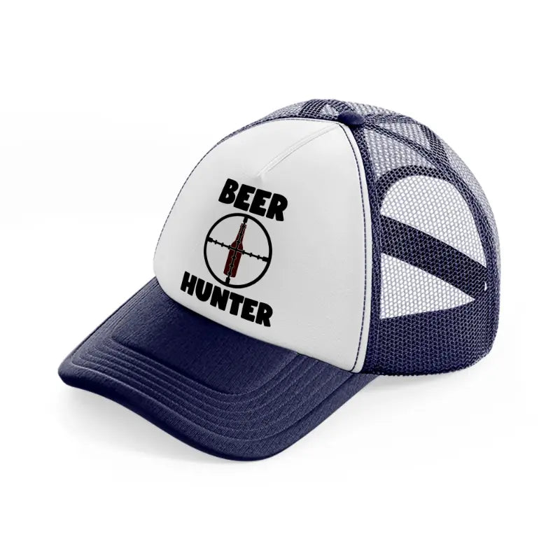 beer hunter navy blue and white trucker hat