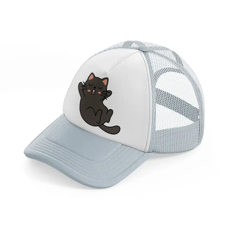 black cat grey trucker hat
