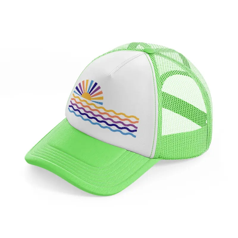 sunset lime green trucker hat