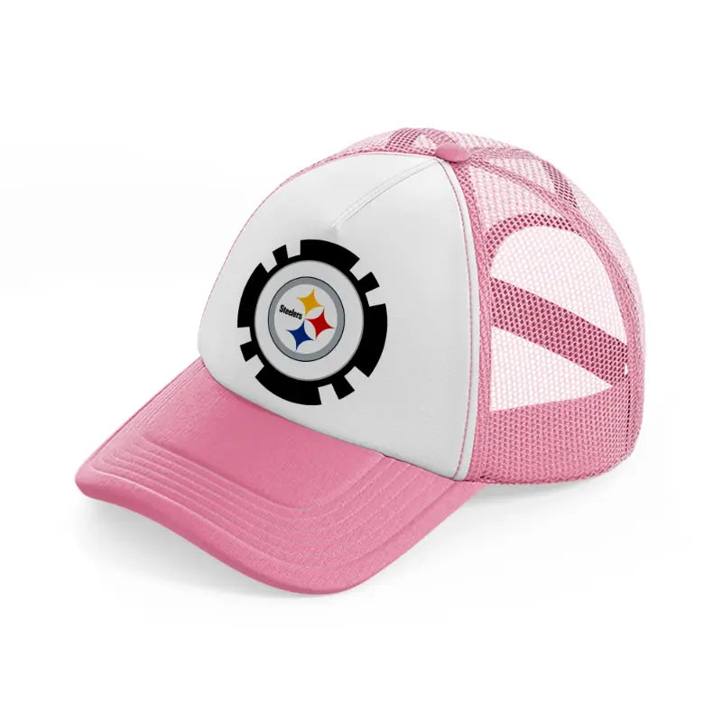 pittsburgh steelers emblem pink and white trucker hat