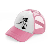 lady with sword pink and white trucker hat