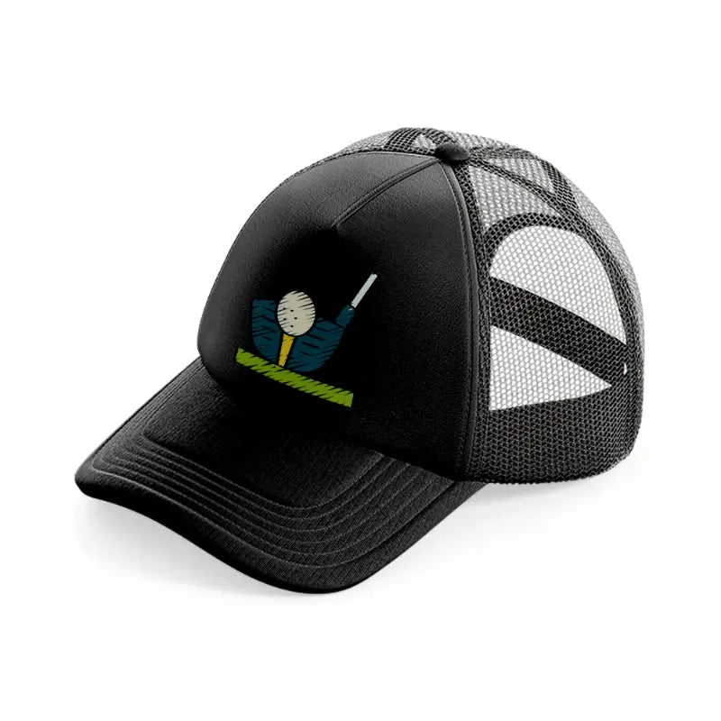 golf ball stick black trucker hat