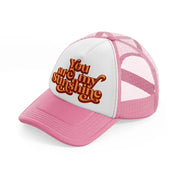 quote 01 pink and white trucker hat