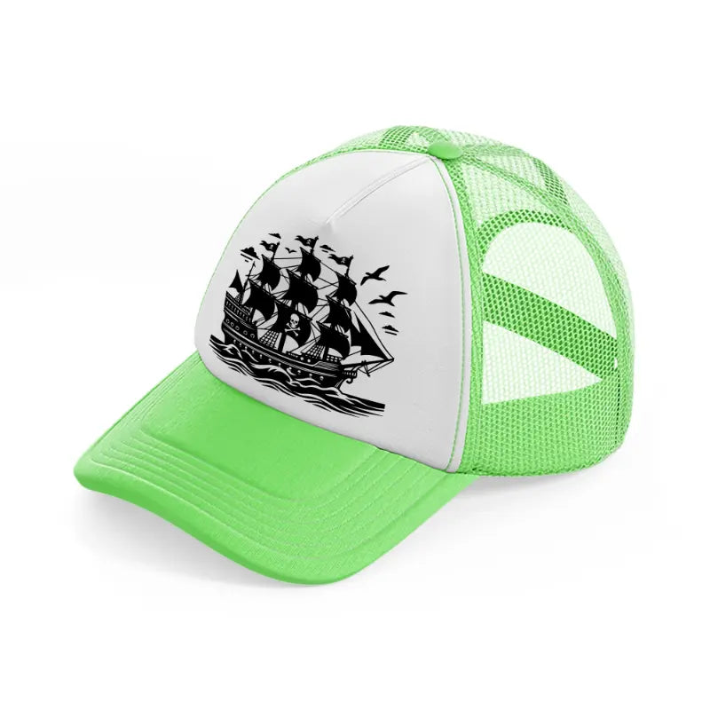 black ship lime green trucker hat