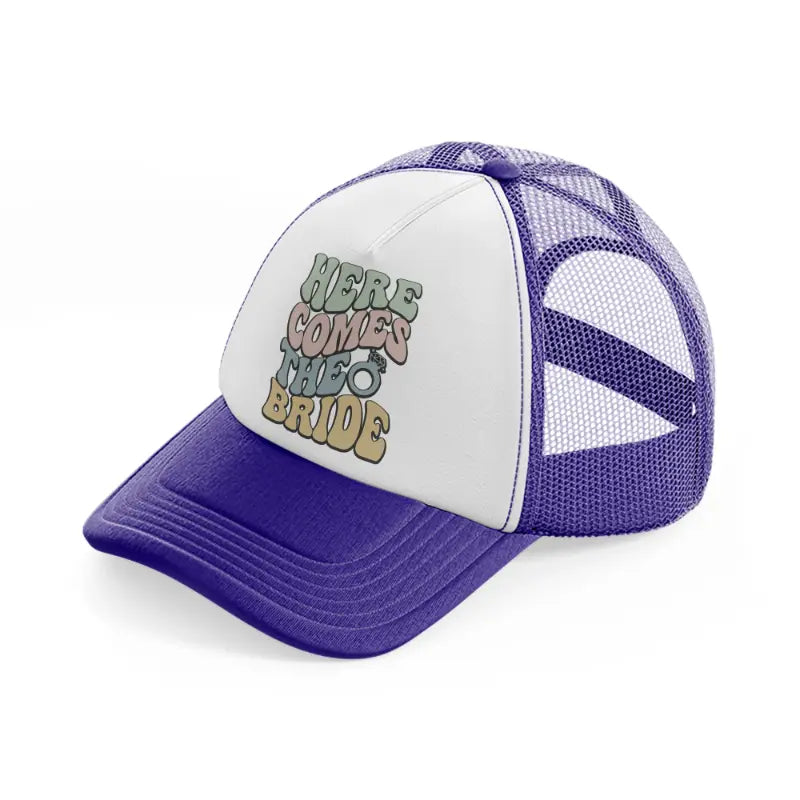 01 here comes purple trucker hat