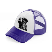 pirate finger pointing purple trucker hat
