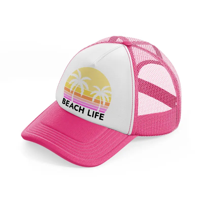 beach life retro sun neon pink trucker hat