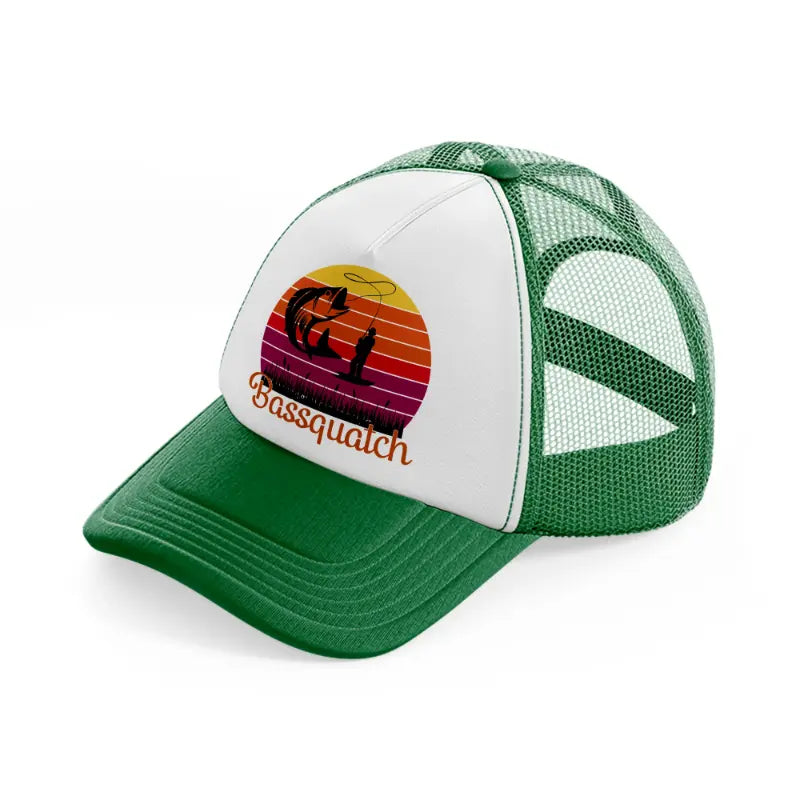 bassquatch green and white trucker hat