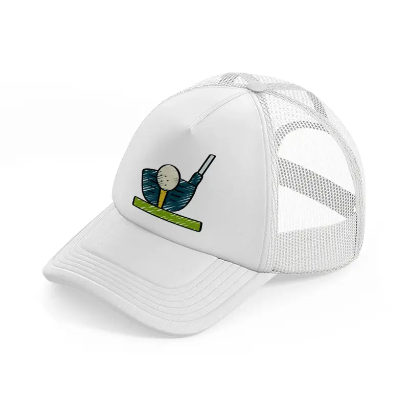 golf ball stick white trucker hat