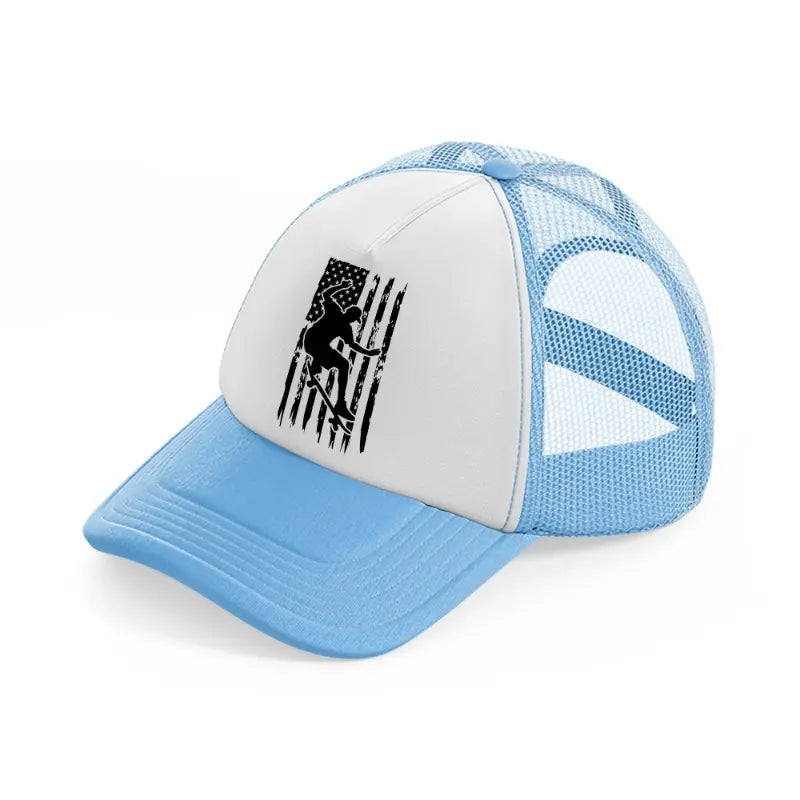 american flag skateboard sky blue trucker hat