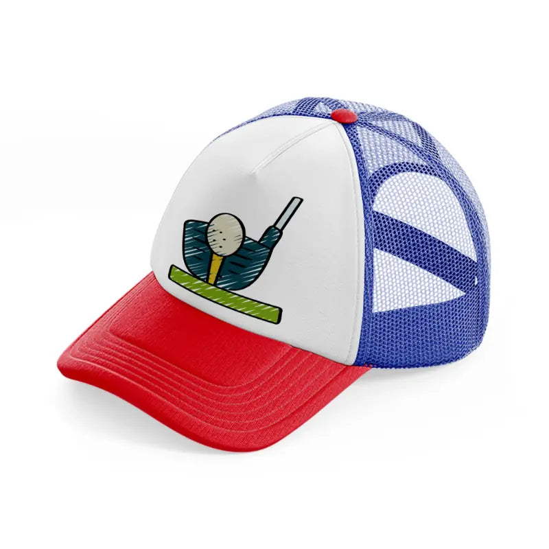 golf ball stick multicolor trucker hat