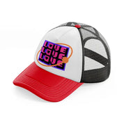 love red and black trucker hat
