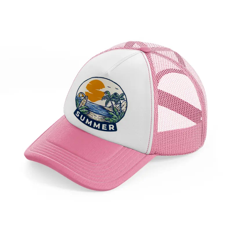 summer pink and white trucker hat